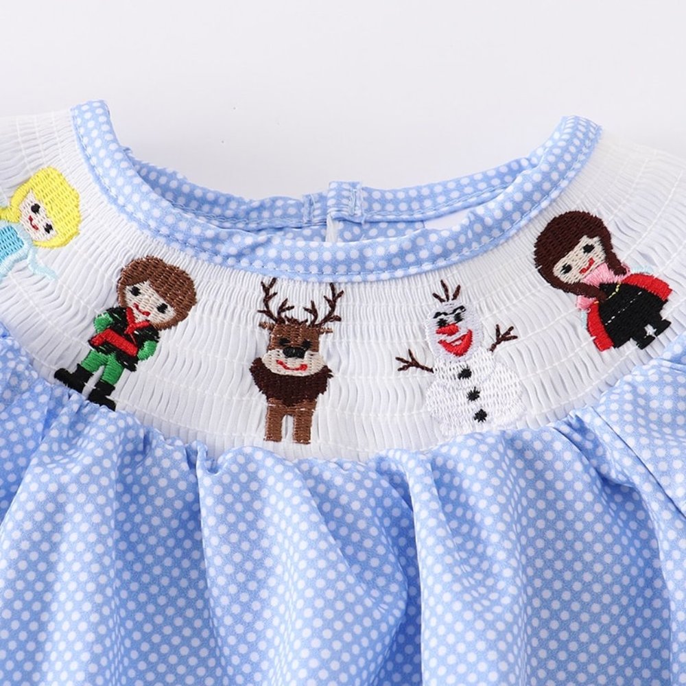 Baby Girls Princess Elsa Ana Olaf Frozen Smocked Embroidered Bubble Romper - Picture 2 of 5